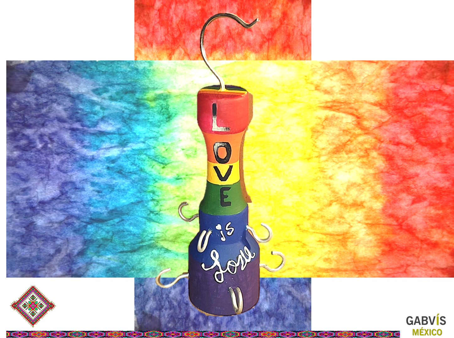 Gancho multiusos artesanal tema "arcoiris"
